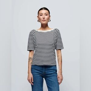 Nation LTD Deanna Black and White Striped Short Sleeve Top